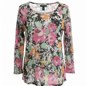 Lauren Ralph Lauren Womens XL Floral Print Long Sleeve Linen Knit Top Shirt NEW